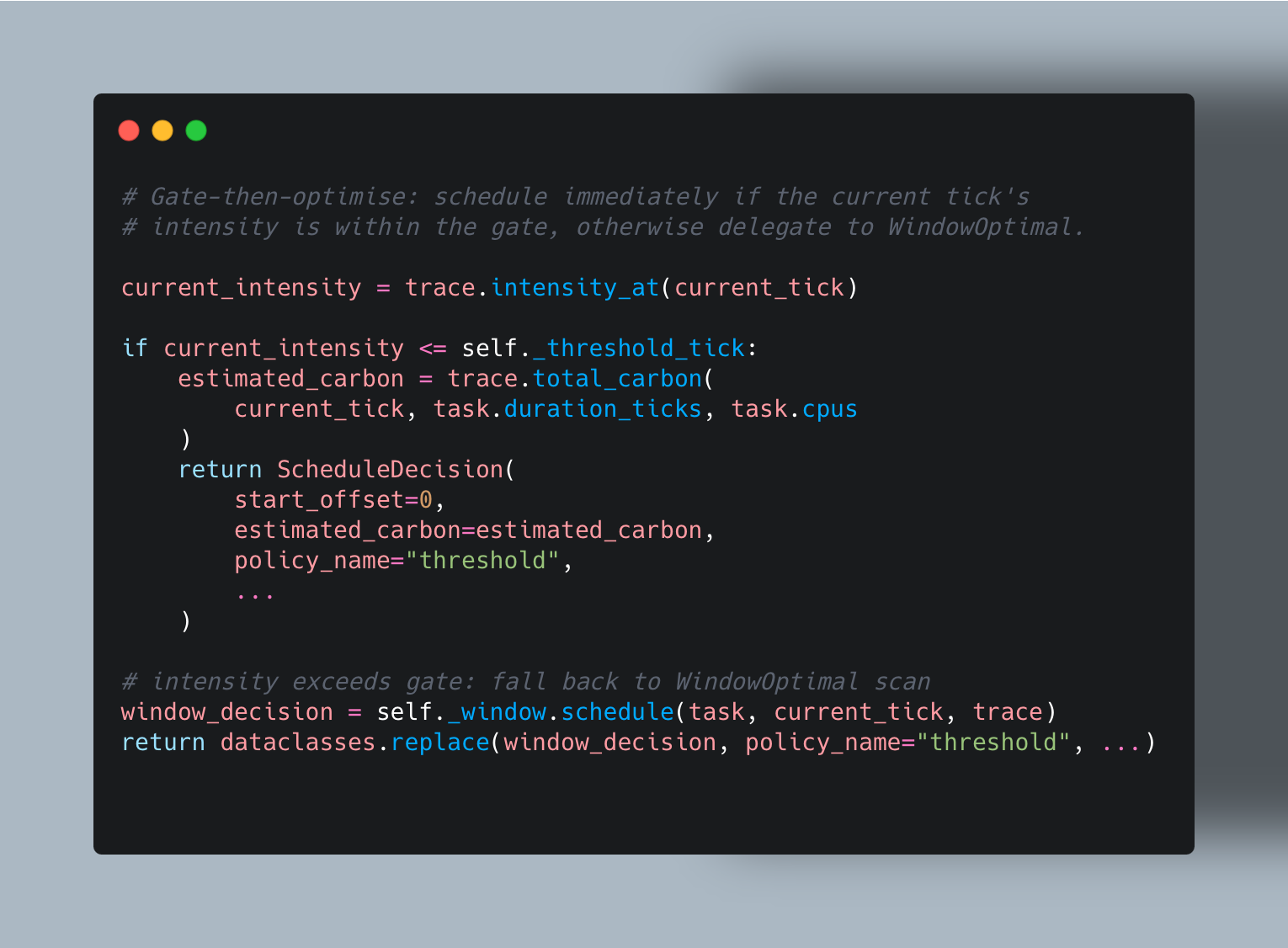 Code snippet for the ThresholdDeferral scheduling policy implementation